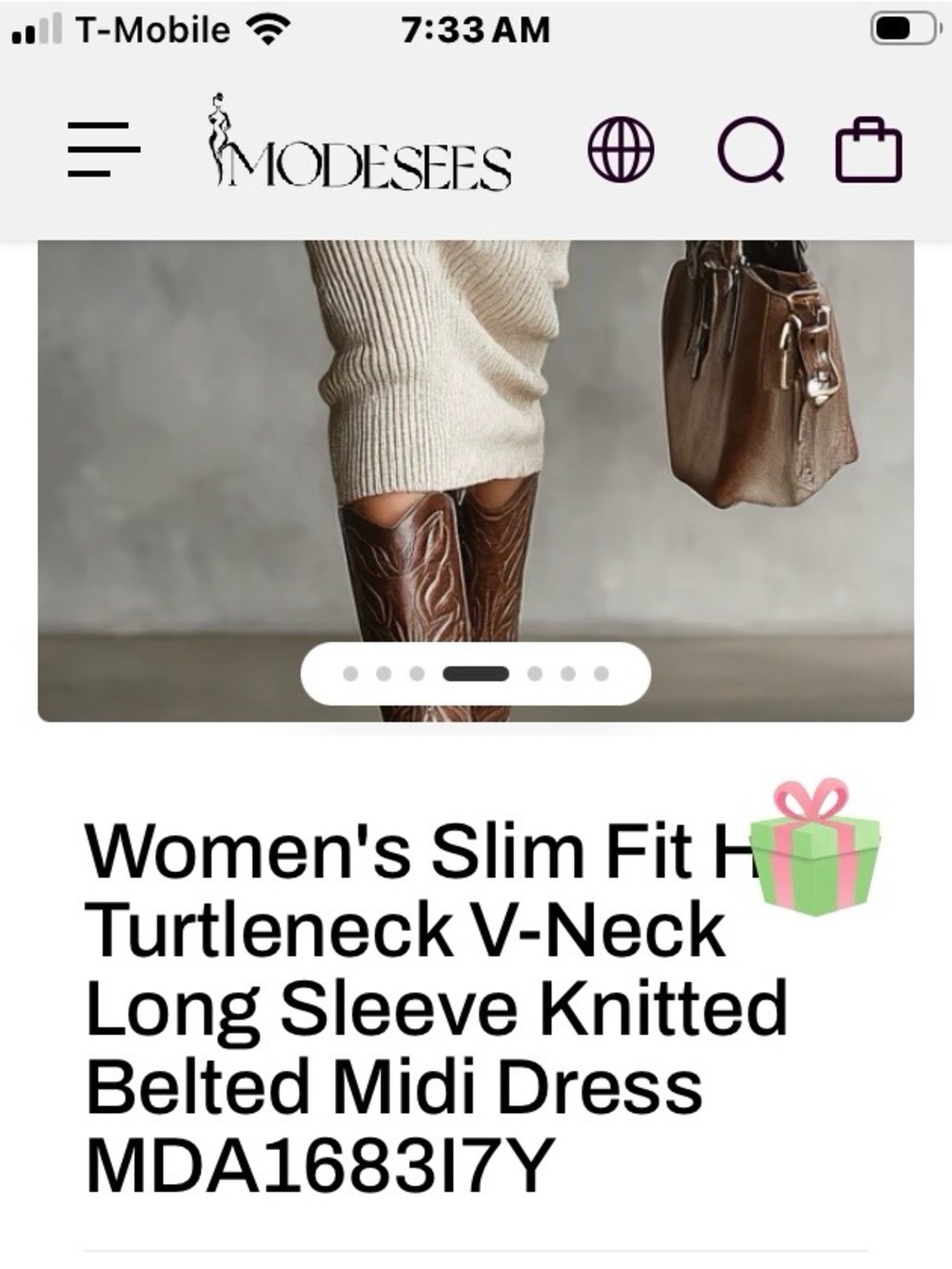 Modesees Cream Ribbed Knit Maxi Dress with Collar - Picture 3 of 4